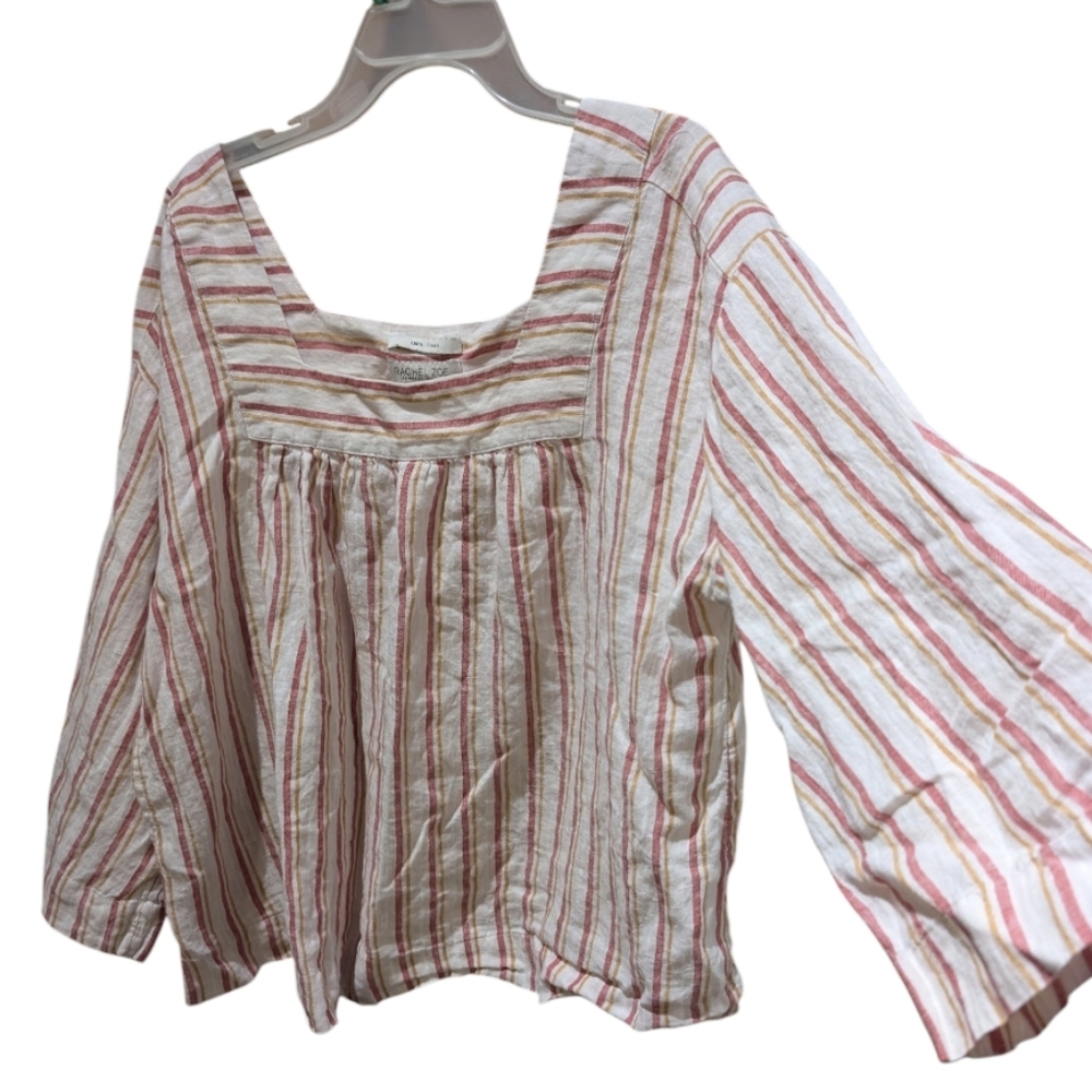 Rachel Zoe Red and White Striped Blouse 100% Linen, Size Large
